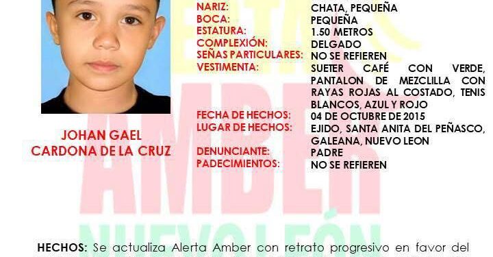Actualizan Alerta Amber de Johan Gael, desaparecido en 2015