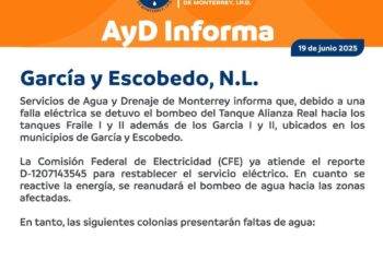 Trabajan para restablecer suministro en García y Escobedo