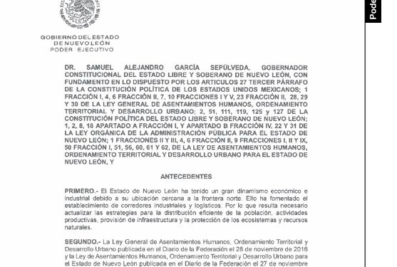 Aprueban programa de desarrollo ordenado y sustentable en NL