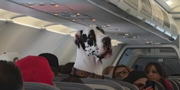 Sorprende Gran Danés en avión