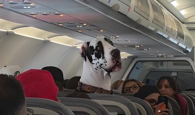 Sorprende Gran Danés en avión