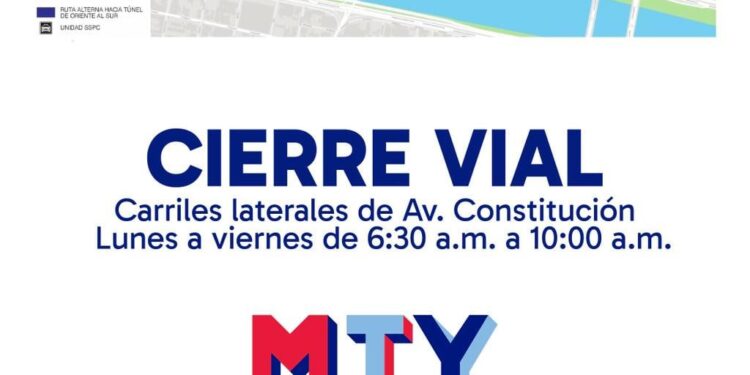 Cierran carril lateral de avenida Constitución en Monterrey