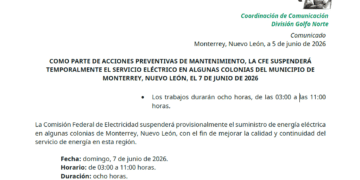 Habrá cortes de luz en colonias de Monterrey