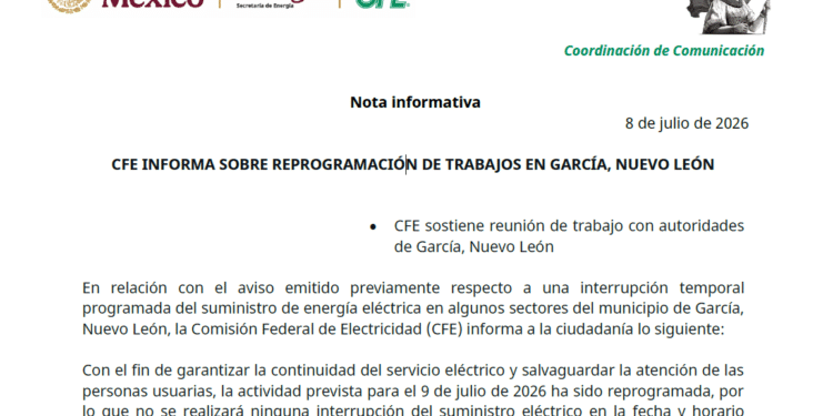 CFE reprograma trabajos en García