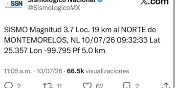 Se registra sismo en Montemorelos