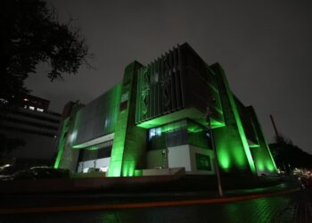 Iluminan palacio de Monterrey por el día de la parálisis cerebral