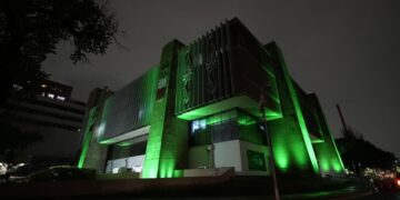 Iluminan palacio de Monterrey por el día de la parálisis cerebral